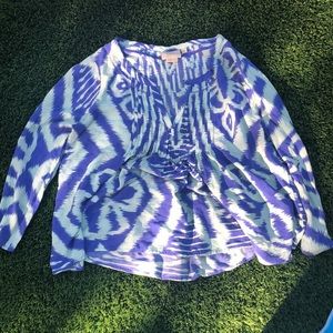 Vanessa Virginia purple and light turquoise shirt.